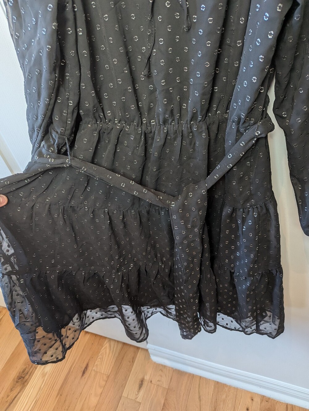 DESIGUAL Women Mini Dress Polka Dot Black Silver Size XL Long Sleeve Holiday - Picture 10 of 16